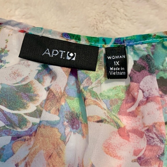 Apt 9 Blouse 1X White Floral Purple Green Orange Pink Semi Sheer Dressy - Picture 11 of 14